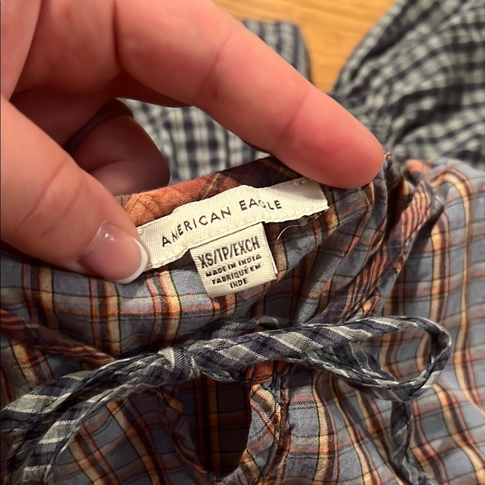American Eagle Outfitters mixed plaid peplum Blue and Red Crop Top size XS - Picture 5 of 11